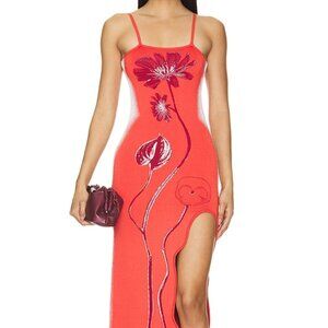 Ph5 Iris Flower Intarsia Knitted Maxi Tank Dress - S Red